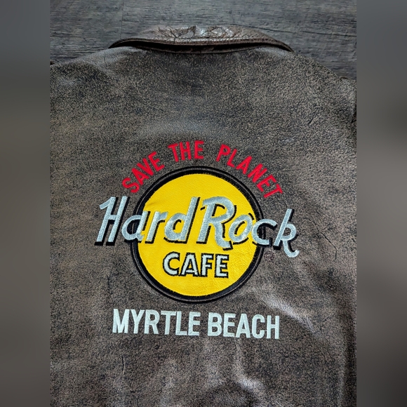Vintage 90s Hard Rock Cafe Myrtle Beach Bomber Pilot Soft Leather Jacket Size XL - Picture 2 of 10